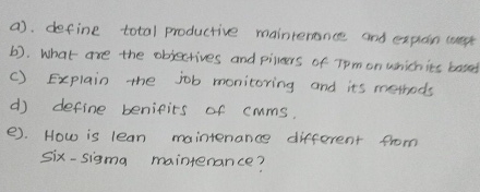 a ) . define total productive maintenance and