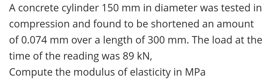 A concrete cylinder 1 5 0 mm in diameter was