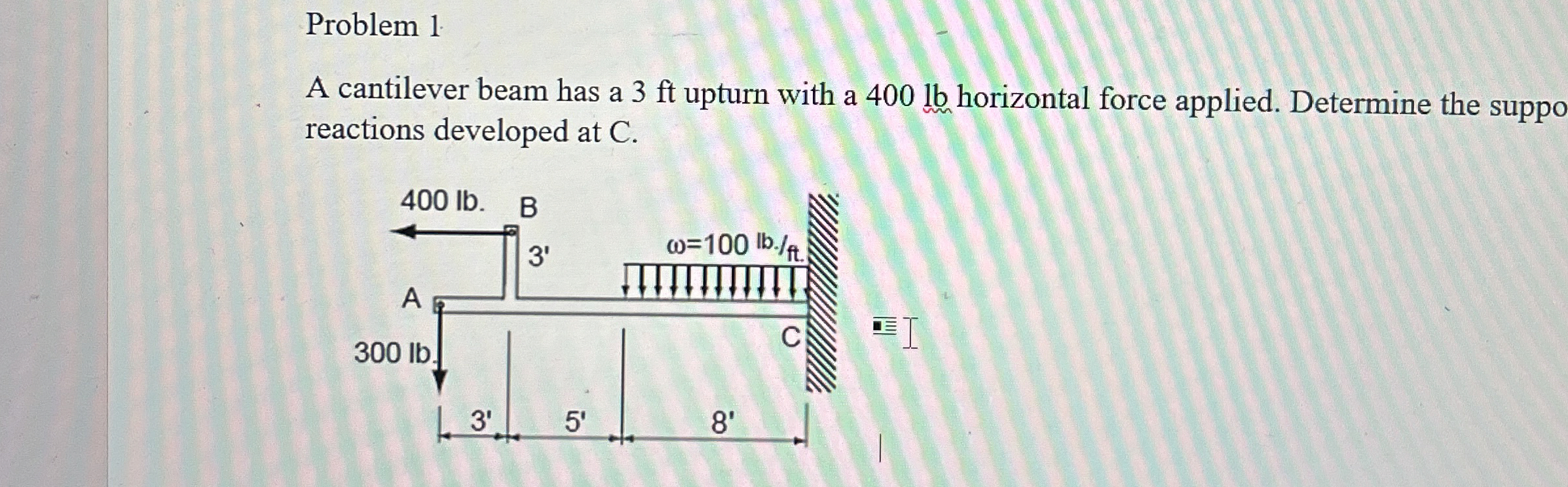 Problem 1 A cantilever beam has a 3 ft upturn