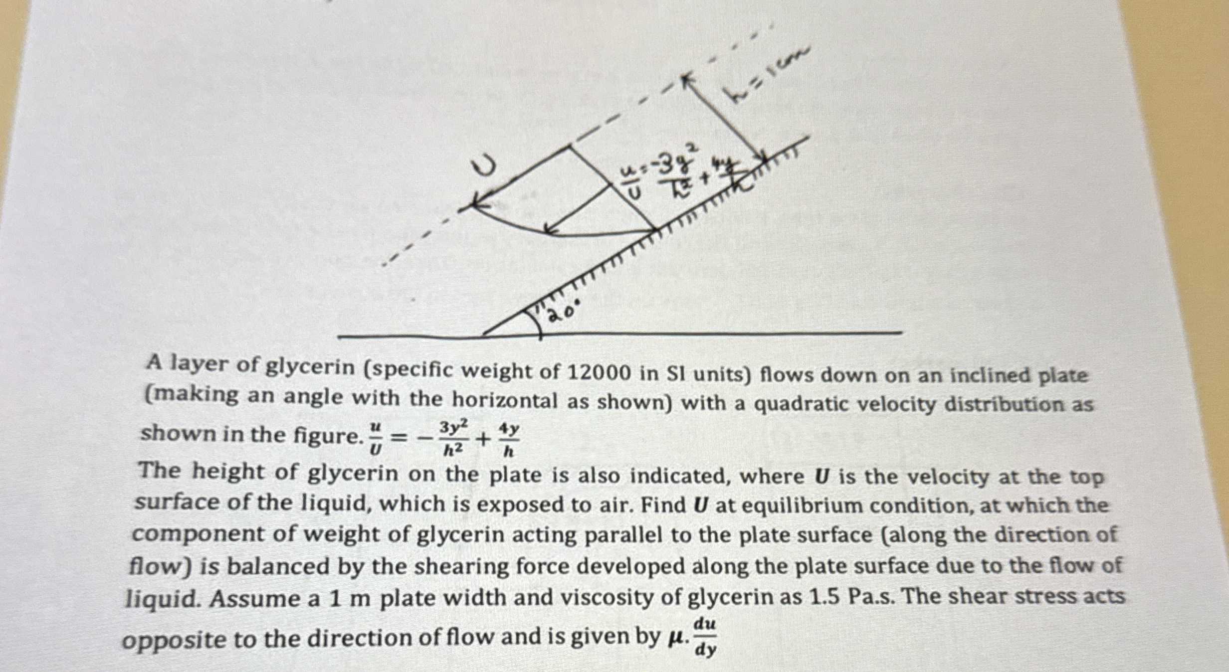 A layer of glycerin ( specific weight of 1 2 0 0