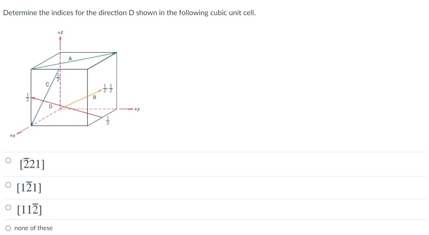 Determine the indices for the direction D shown