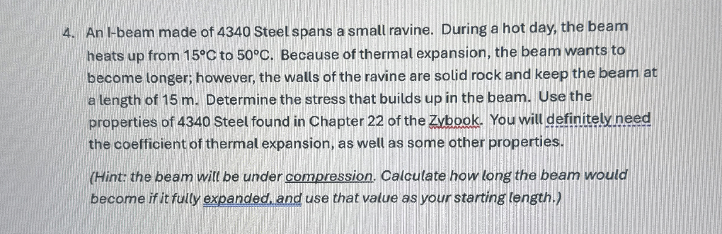 An I - beam made of 4 3 4 0 Steel spans a small