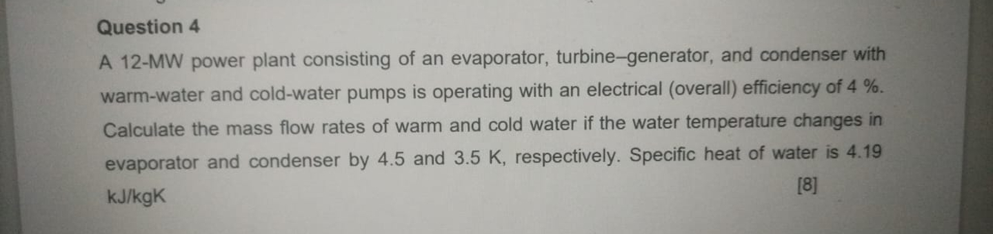 Question 4 A 1 2 - MW power plant consisting of