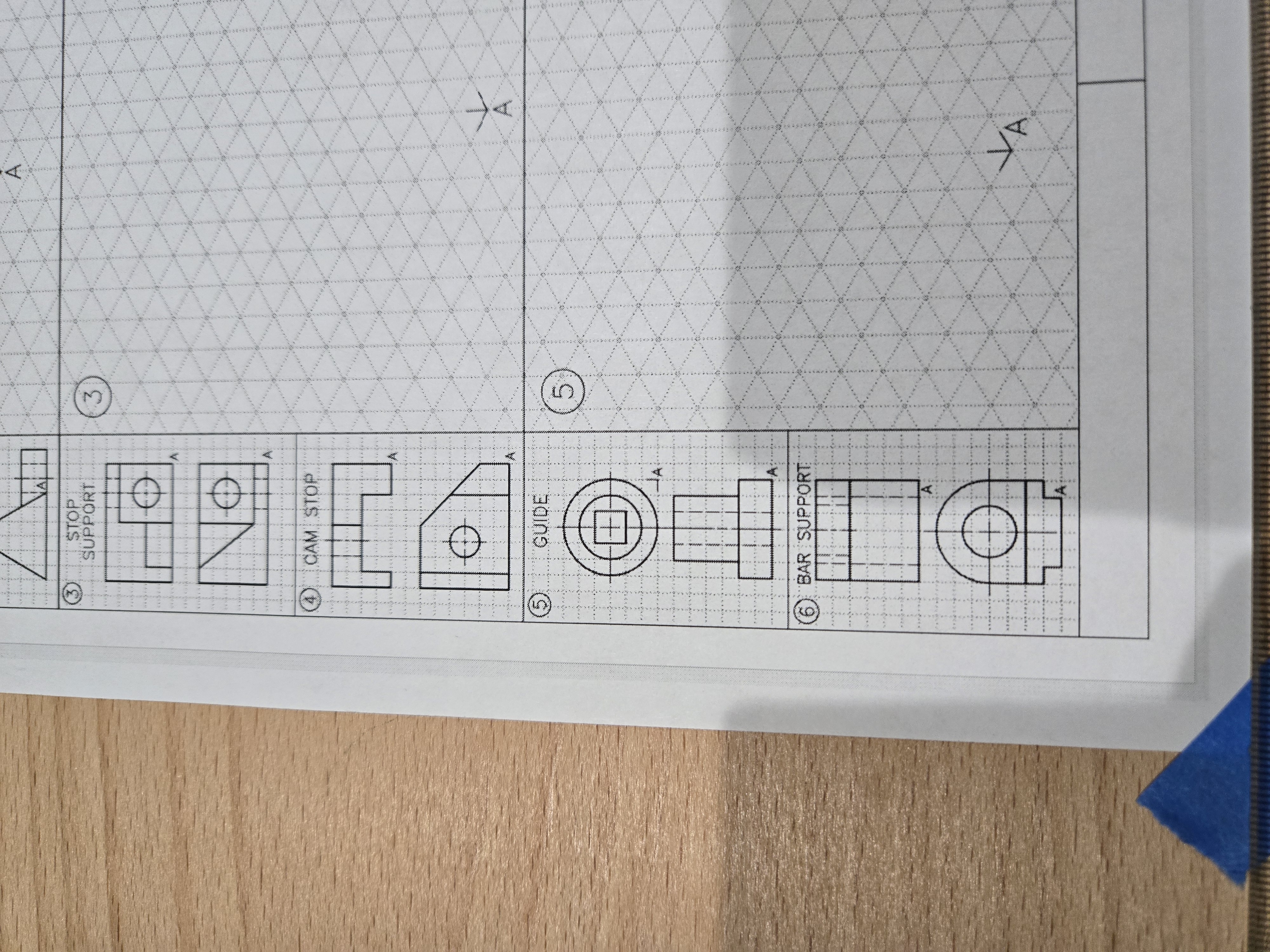 Draw 3 - D view of Cam Stop, Guide, Bar Support.