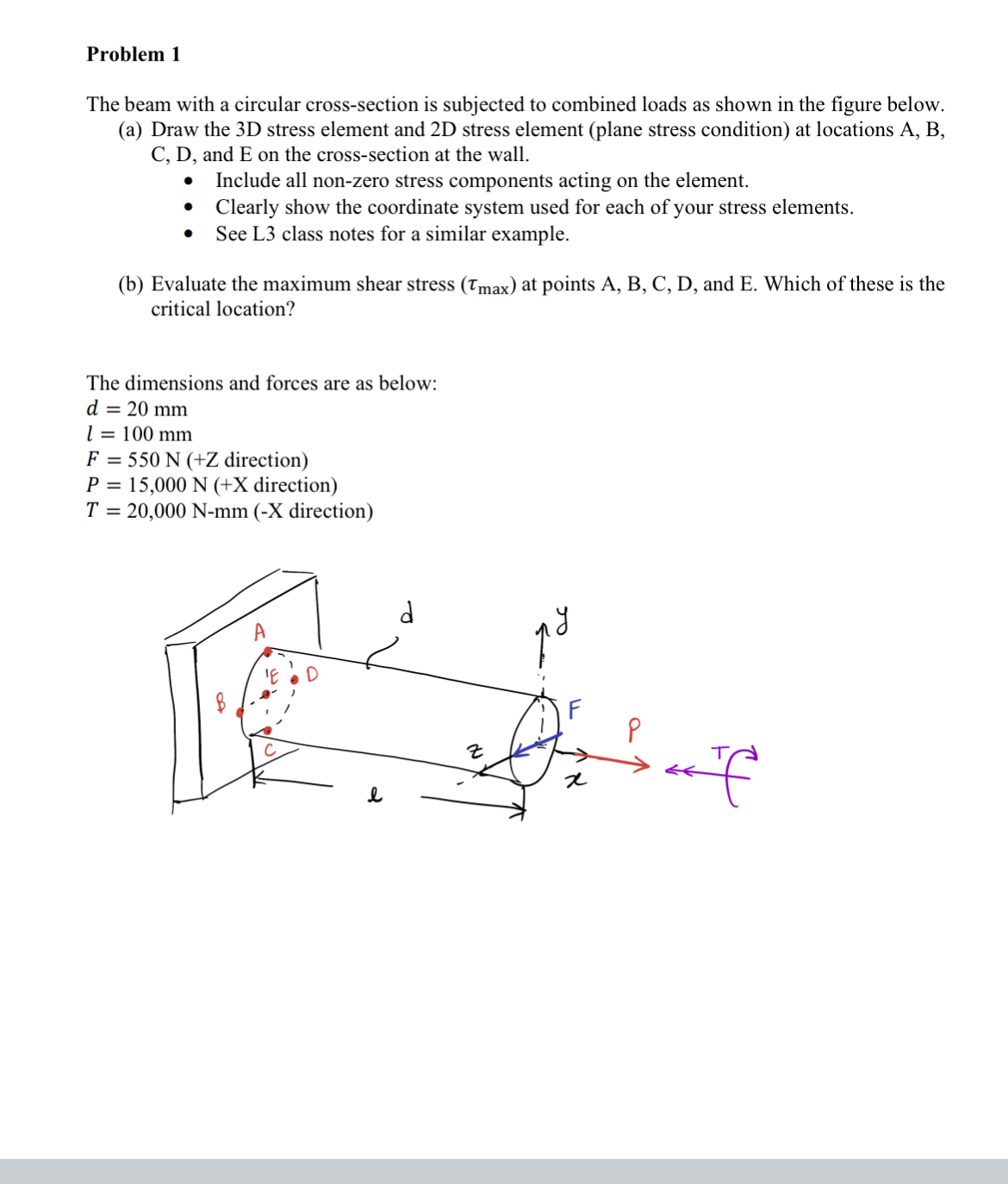 Problem 1 The beam with a circular cross -