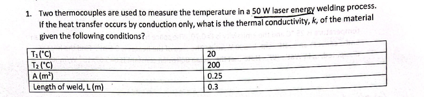 1 . Two thermocouples are used to measure the
