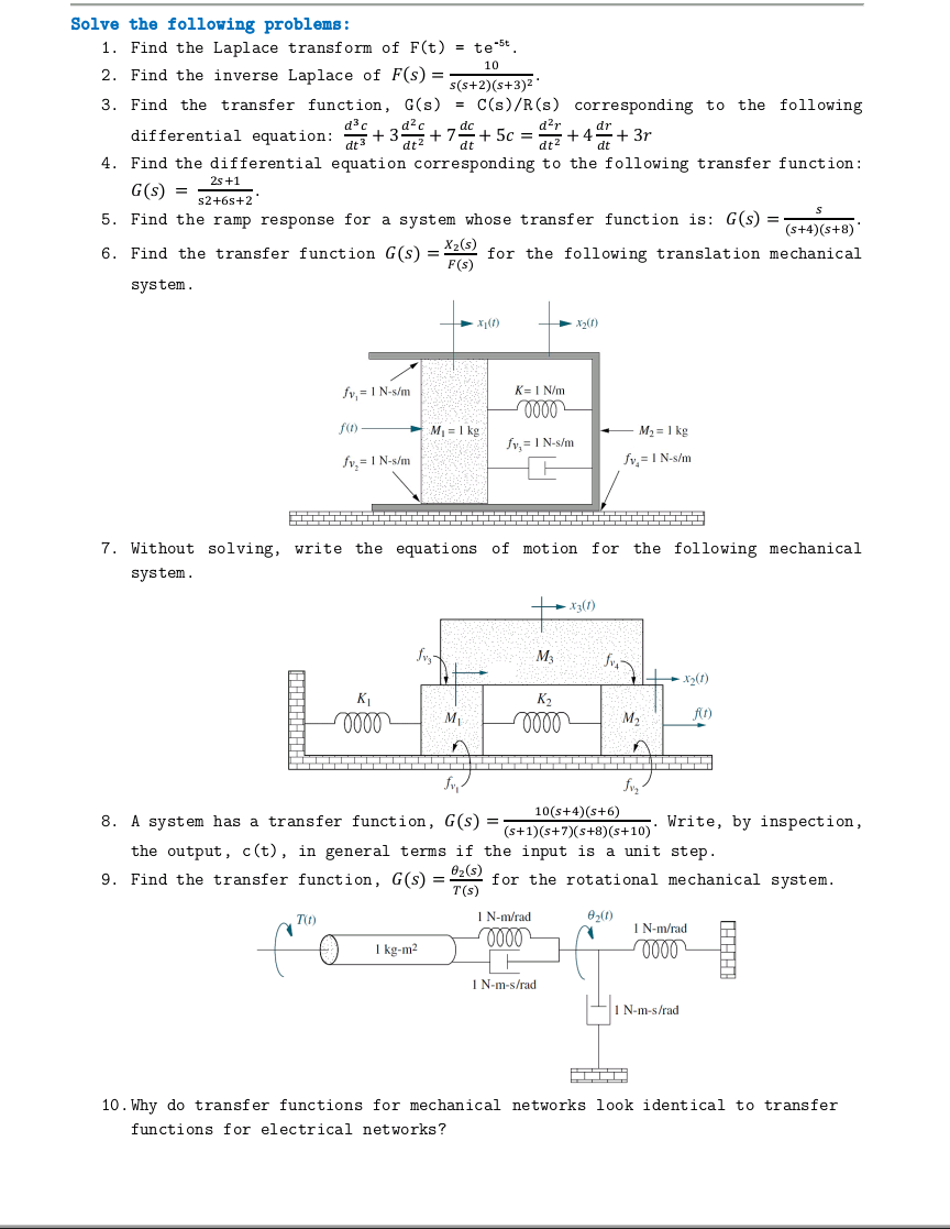 Solve the following problems: Find the Laplace