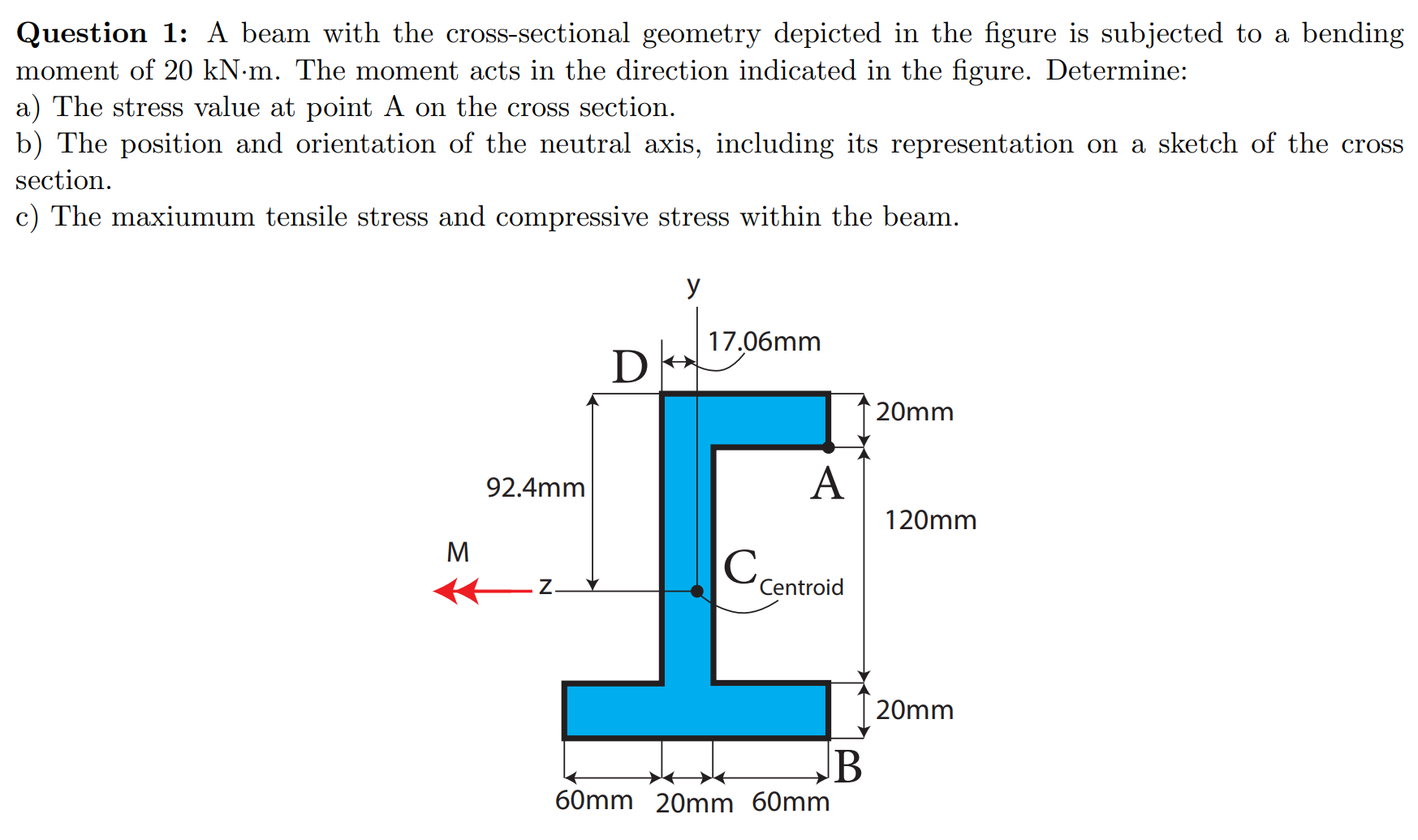 Question 1 : A beam with the cross - sectional