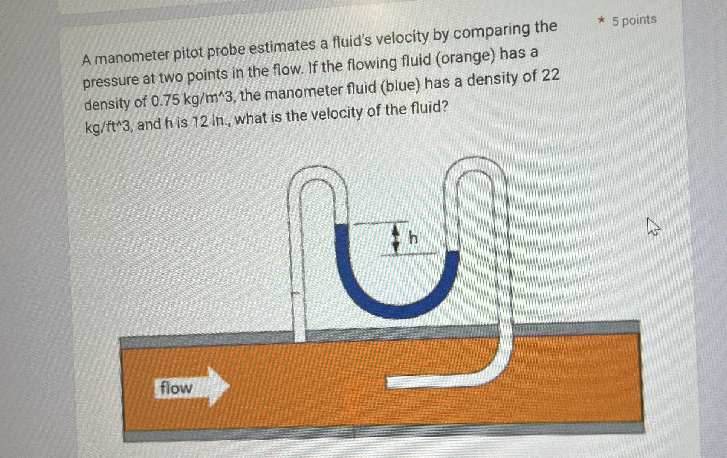 A manometer pitot probe estimates a fluid's