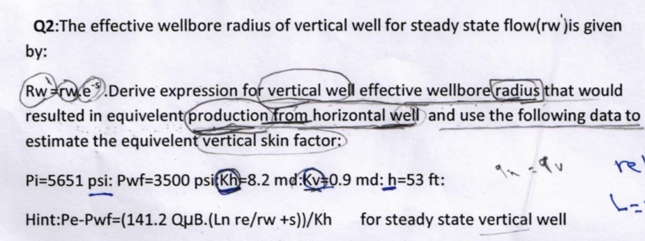 Q 2 :The effective wellbore radius of vertical