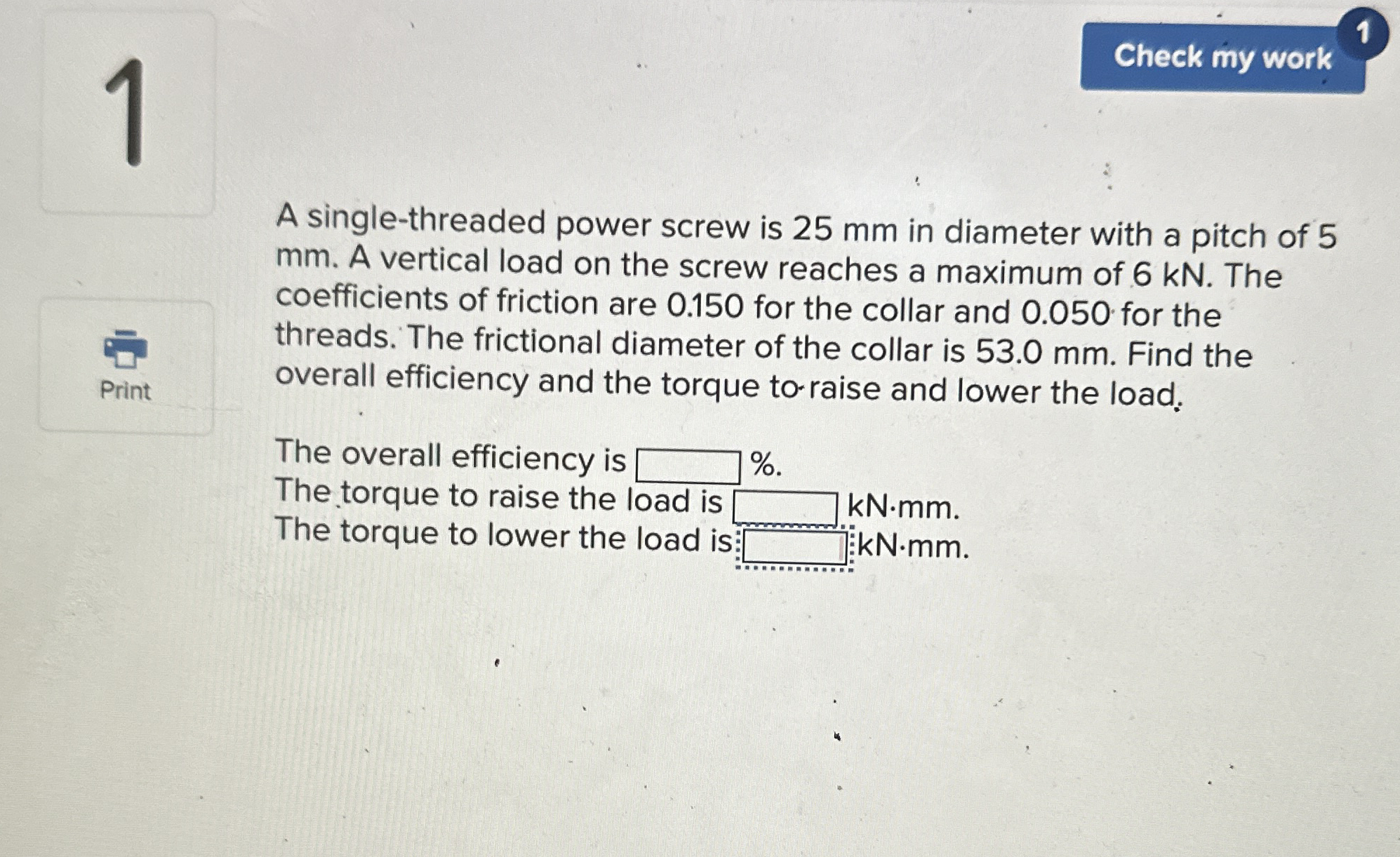 1 A single - threaded power screw is 2 5 mm in