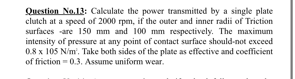 Question No . 1 3 : Calculate the power