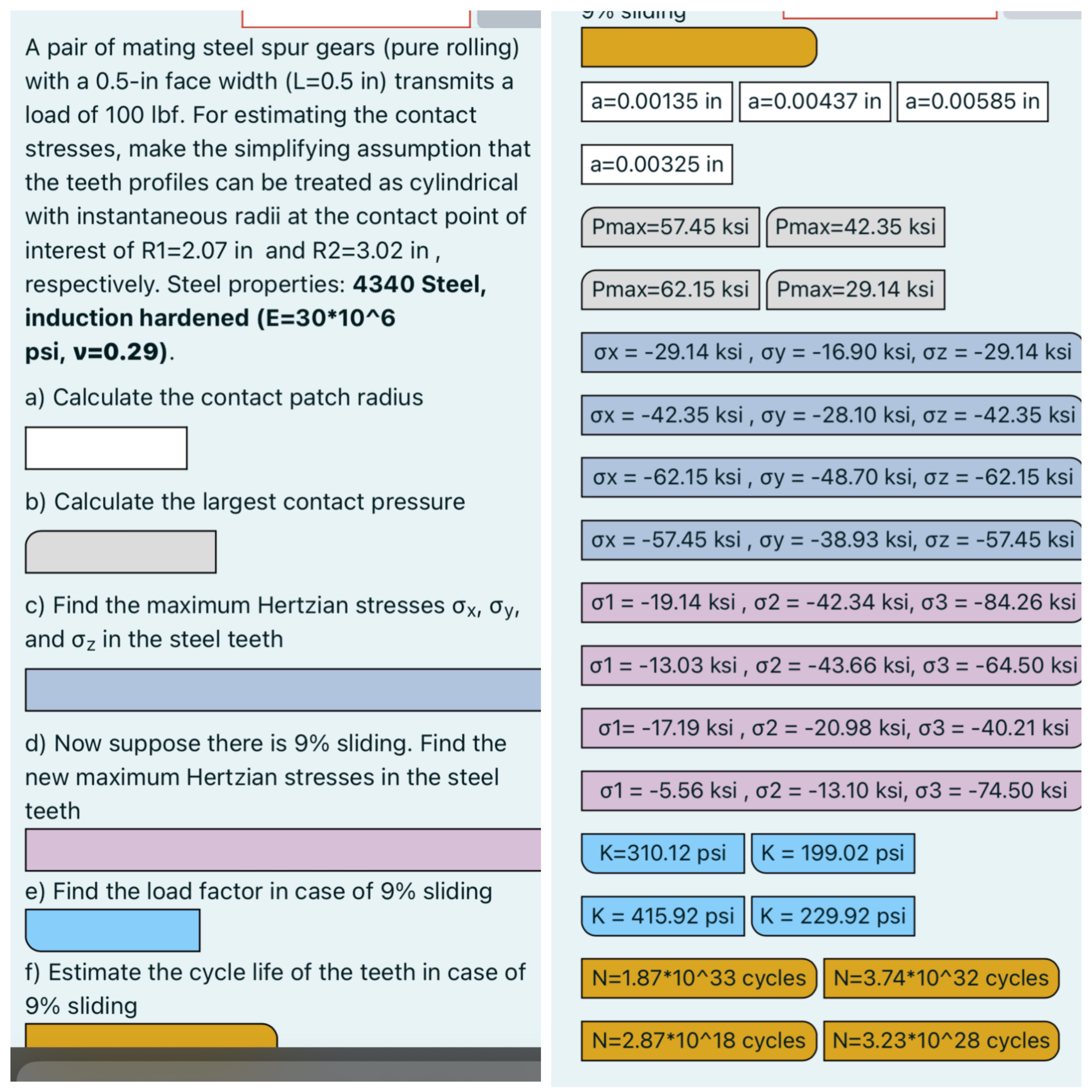 A pair of mating steel spur gears ( pure rolling