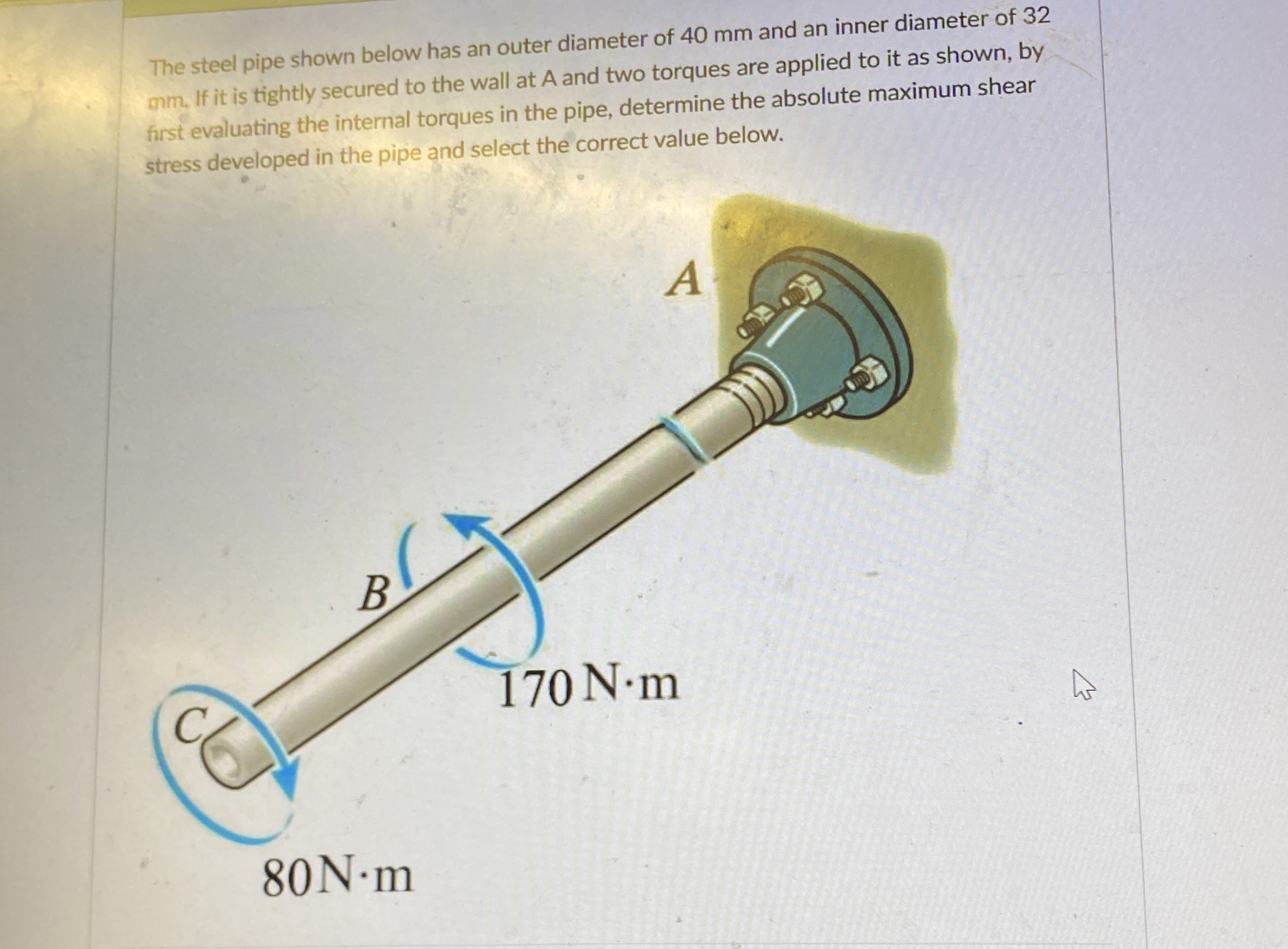The steel pipe shown below has an outer diameter