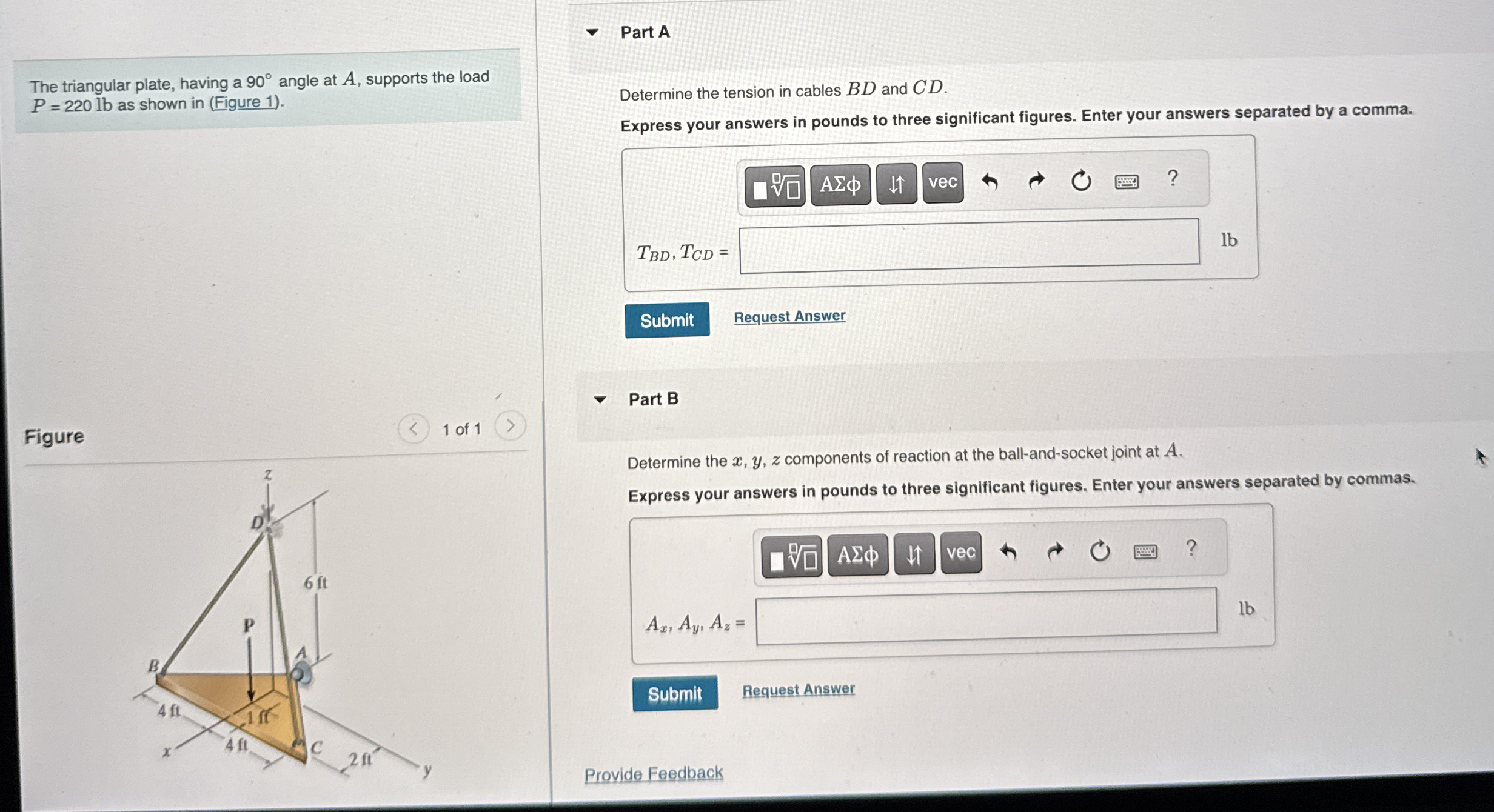 The triangular plate, having a 9 0 angle at A ,