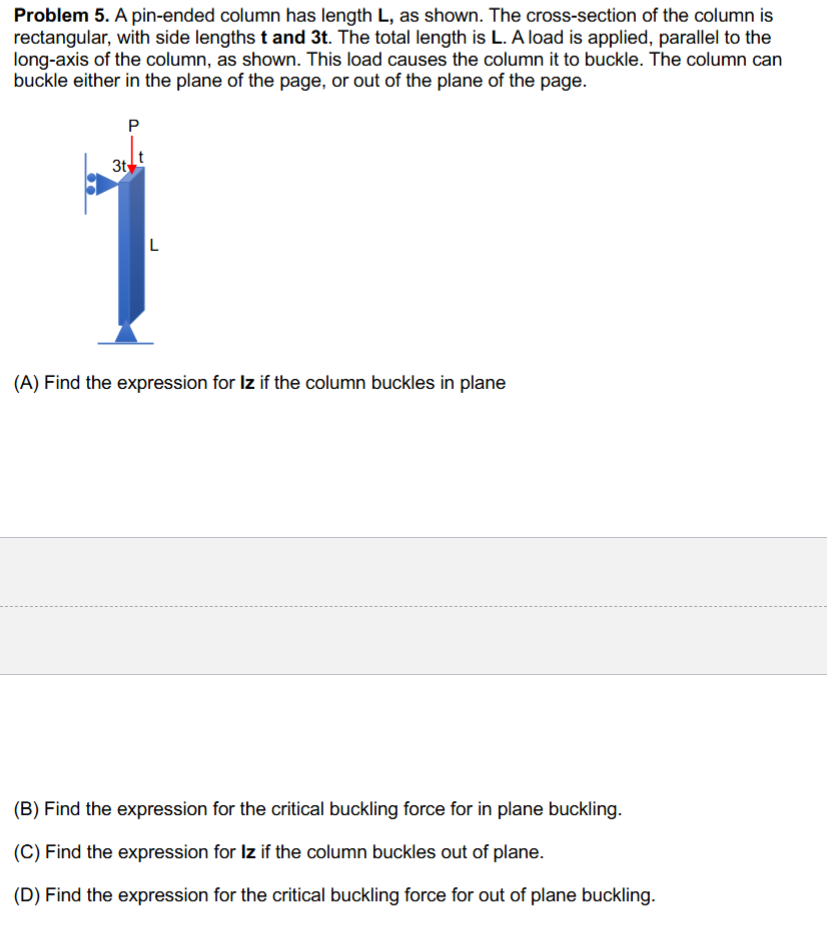 A pin - ended column has length L , as shown. The