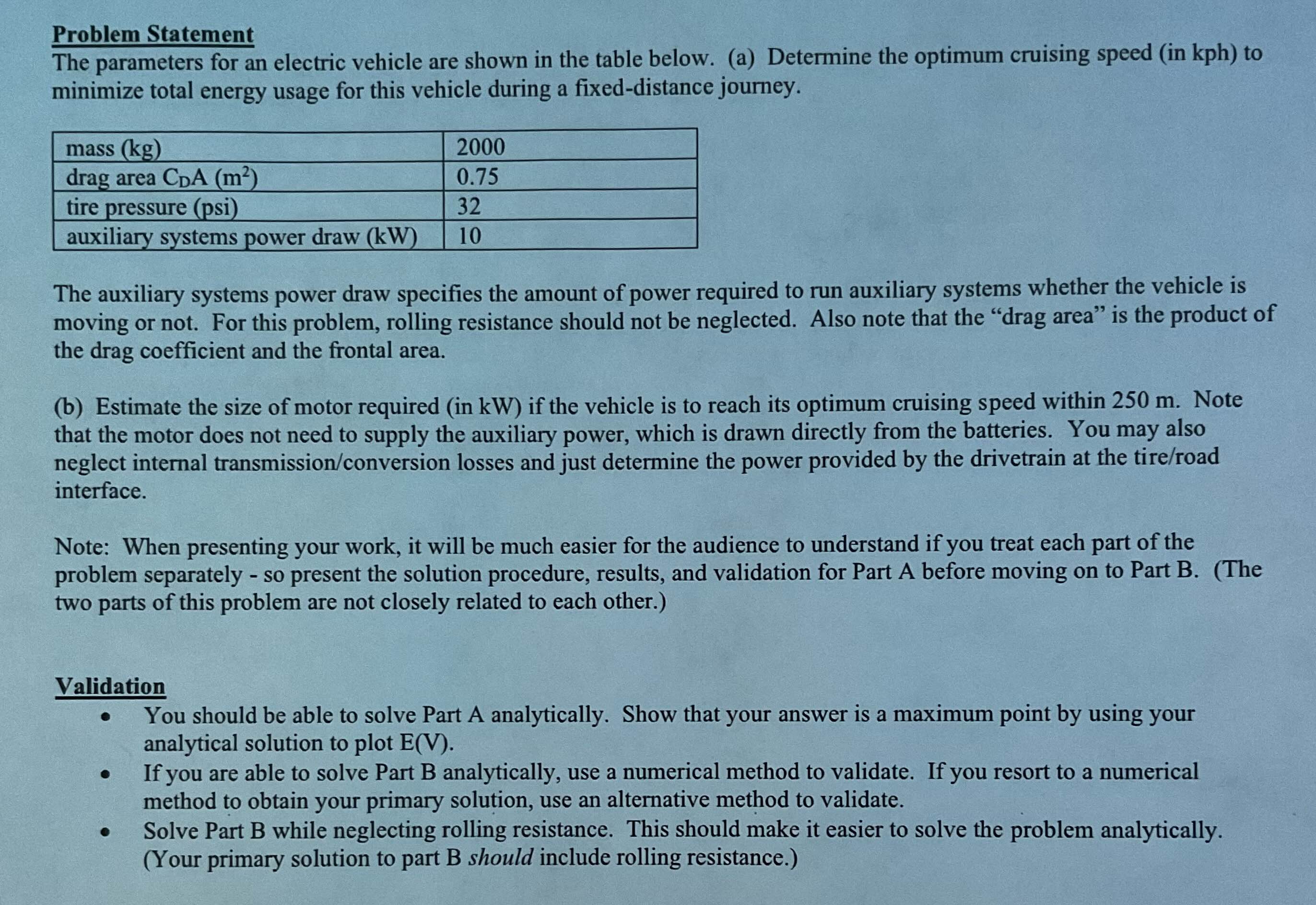 Problem Statement The parameters for an electric