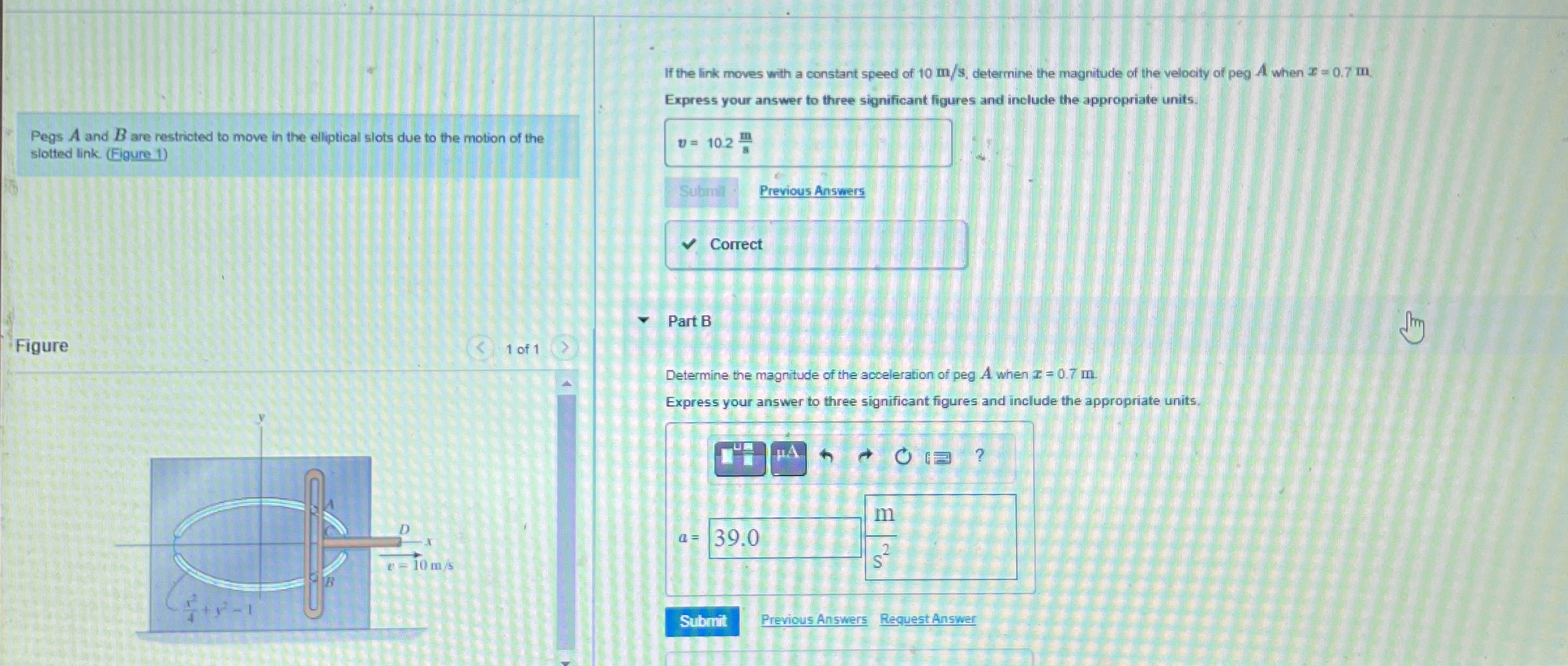 Pegs A and B are restricted to move in the