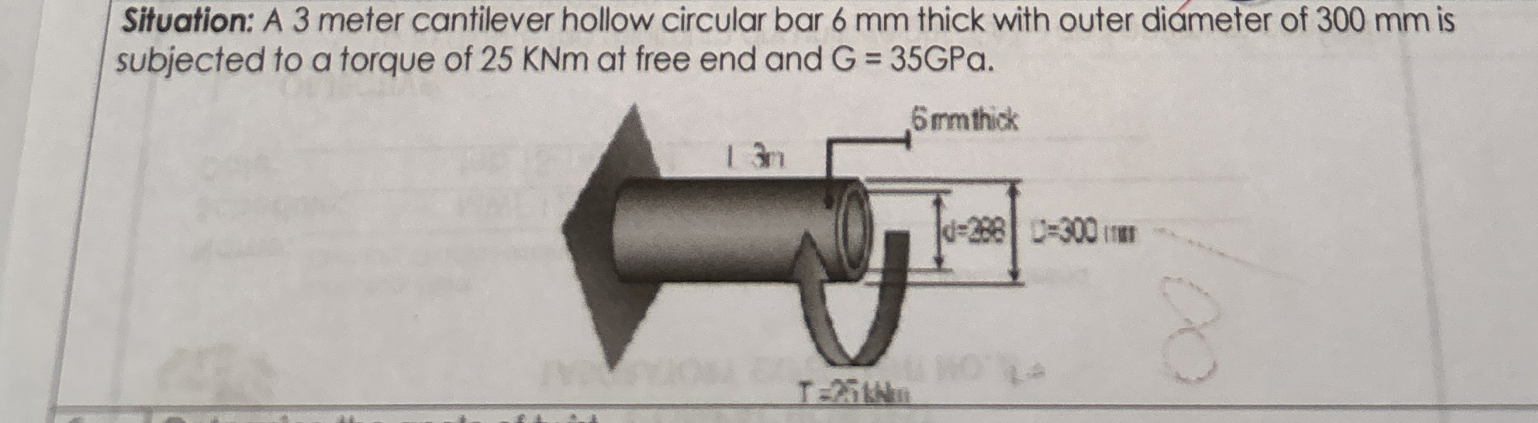Situation: A 3 meter cantilever hollow circular