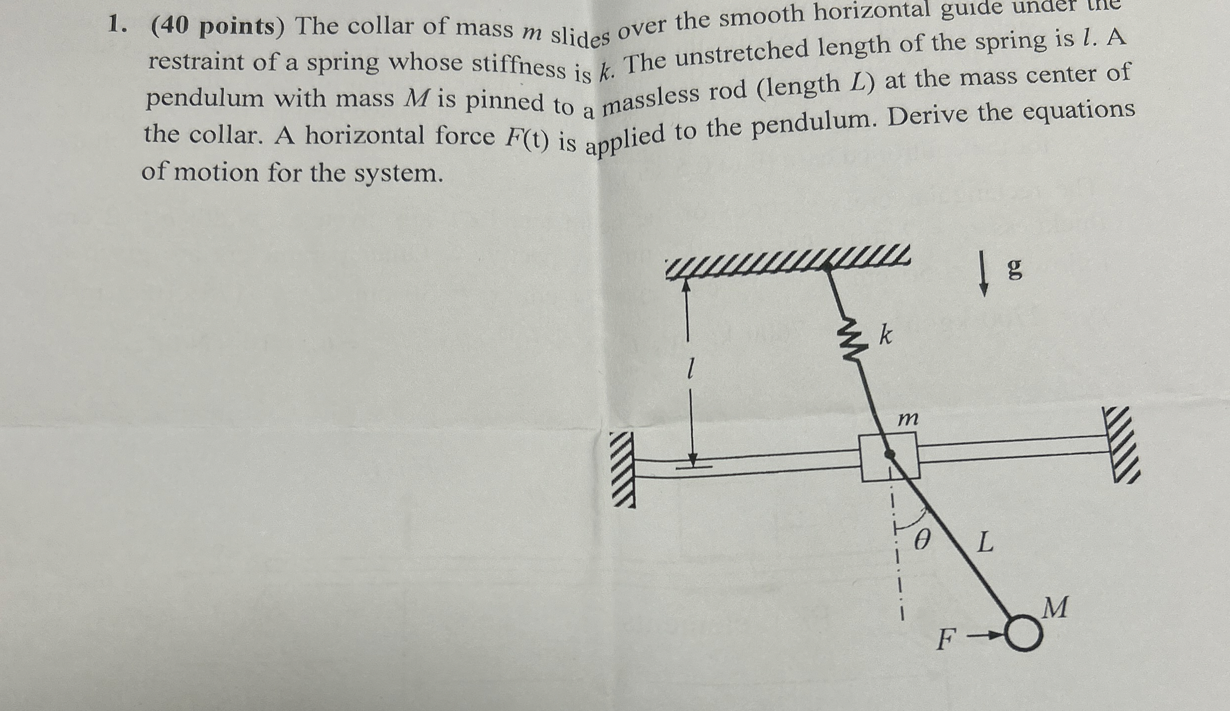 ( 4 0 points ) The collar of mass m slides over