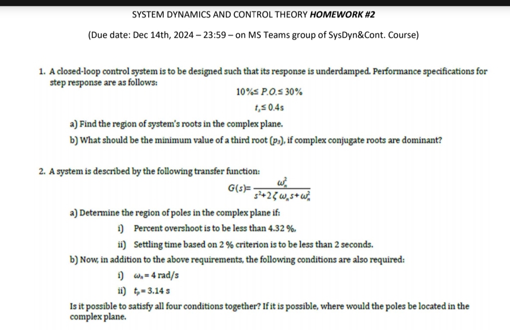 SYSTEM DYNAMICS AND CONTROL THEORY HOMEWORK # 2 (