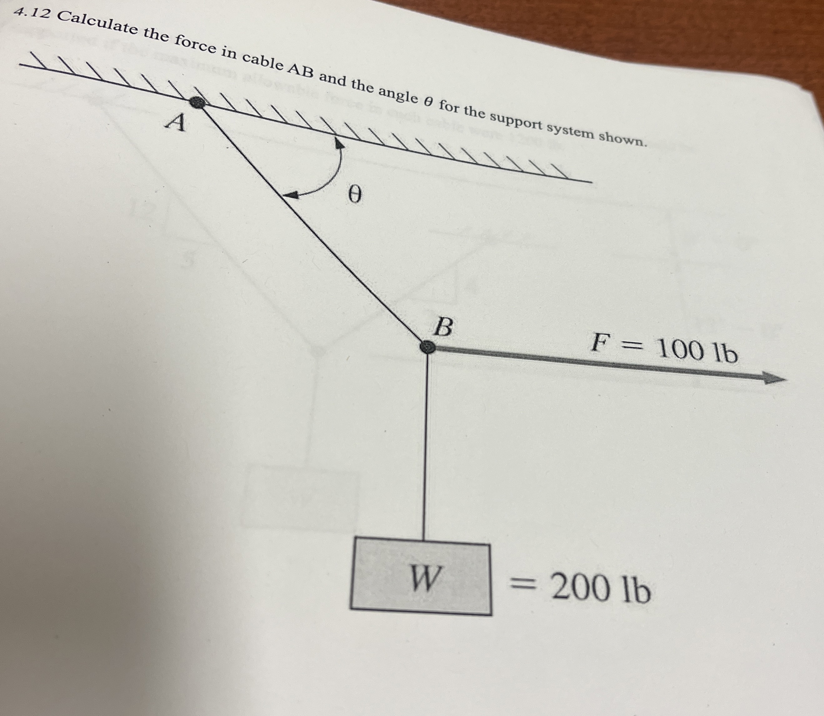 4 . 1 2 Calculate the force in cable A B and the