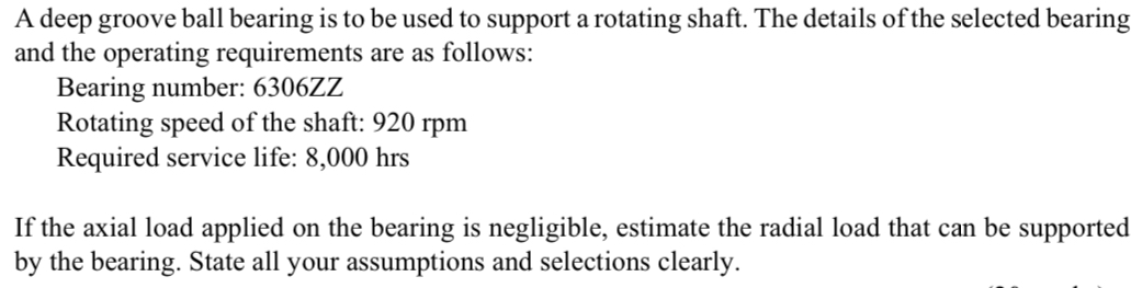 If the axial load applied on the bearing is