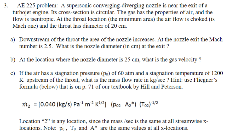 AE 2 2 5 problem: A supersonic converging -