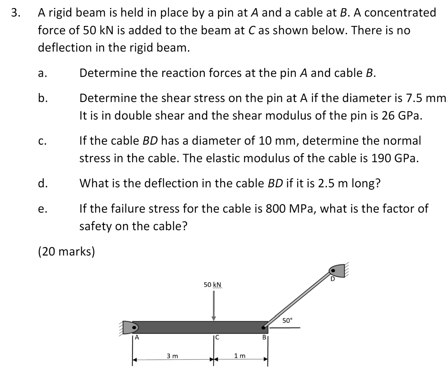 3 . A rigid beam is held in place by a pin at \ (