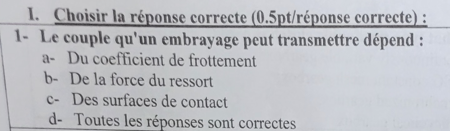 I. Choisir la r ponse correcte ( 0 . 5 p t ? r