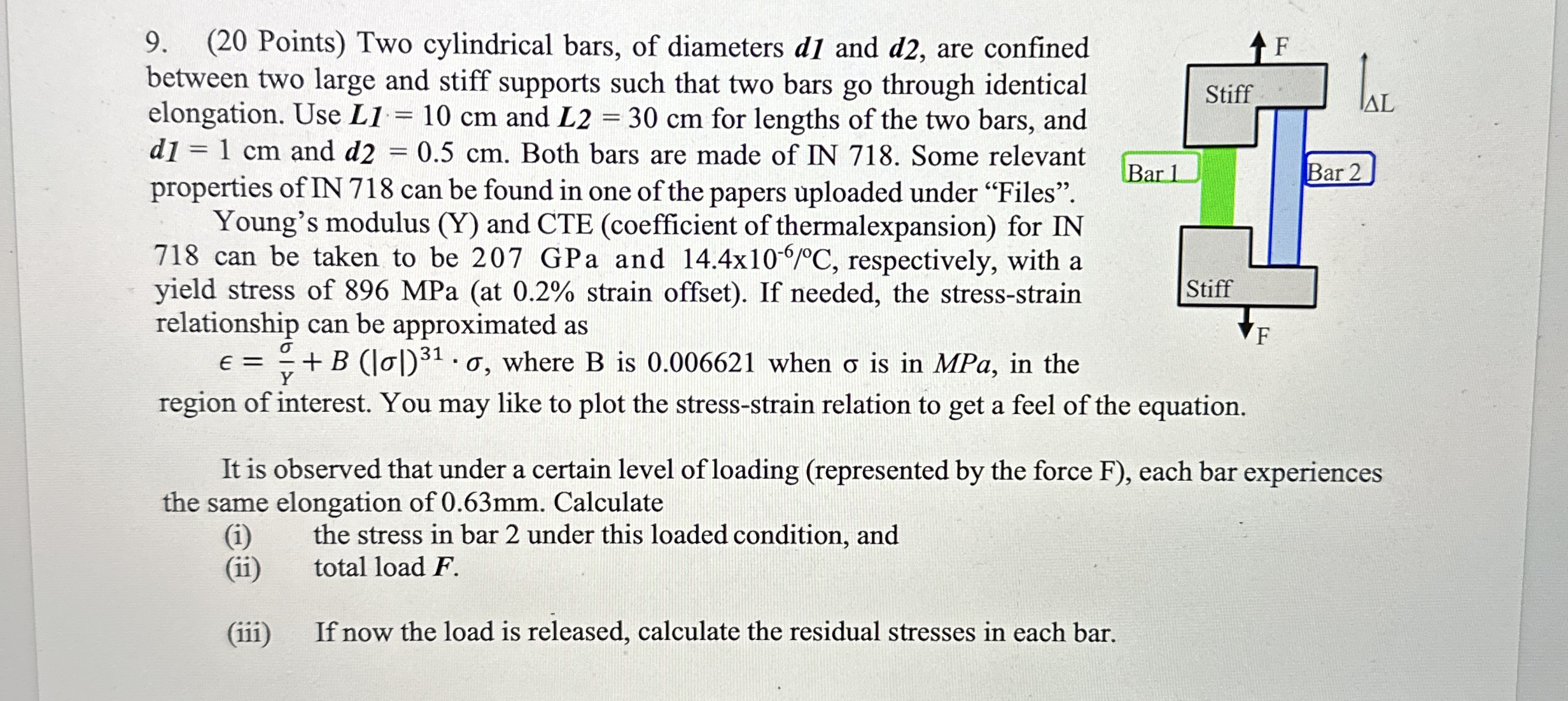 ( 2 0 Points ) Two cylindrical bars, of diameters