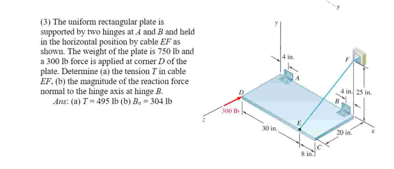 ( 3 ) The uniform rectangular plate is supported