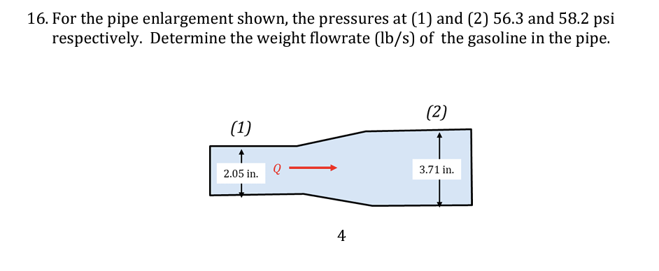 1 6 . For the pipe enlargement shown, the