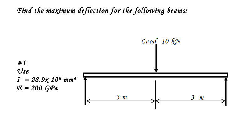 Find the maximum deflection for the following