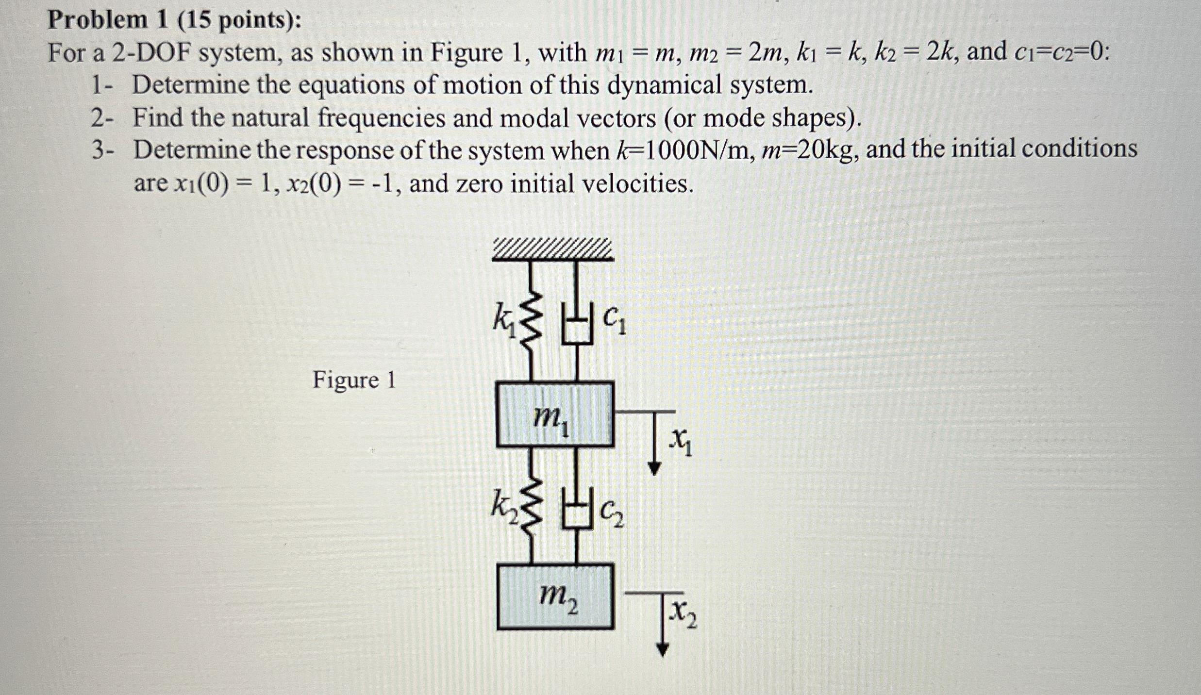 Problem 1 ( 1 5 points ) : For a 2 - DOF system,