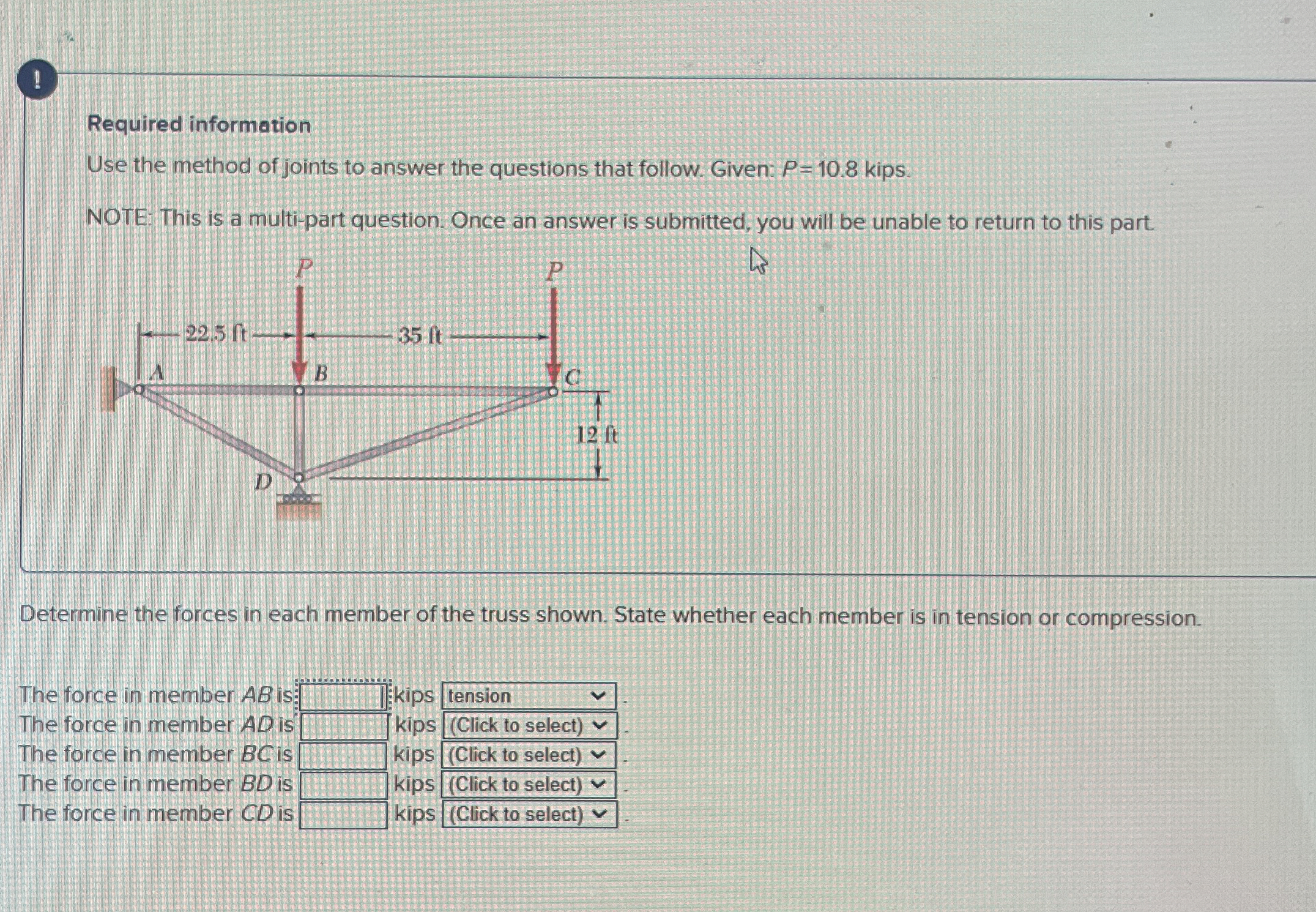 ! Required information Use the method of joints