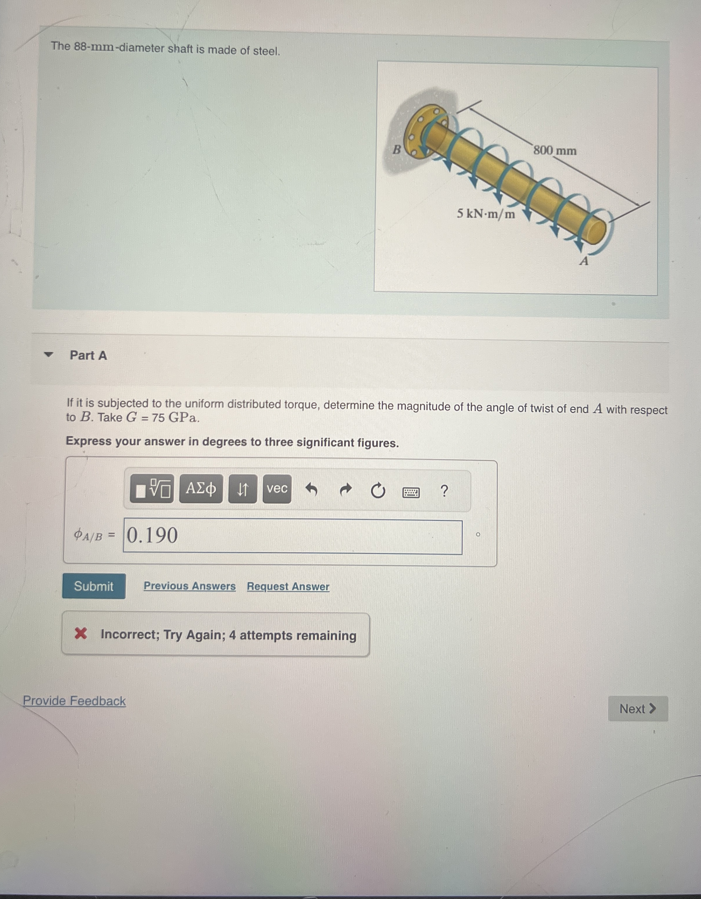 The 8 8 - mm - diameter shaft is made of steel.