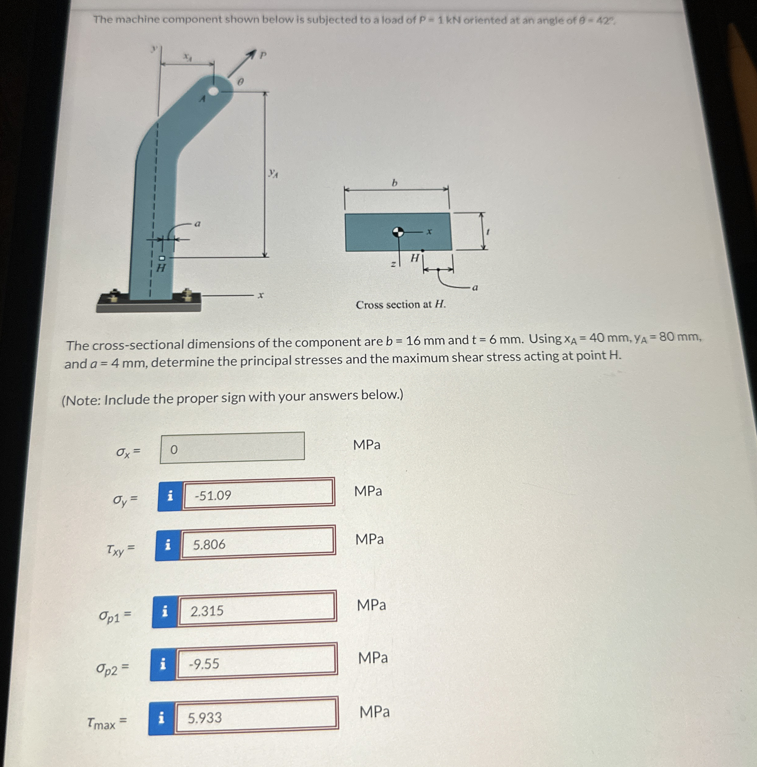 The machine component shown below is subjected to