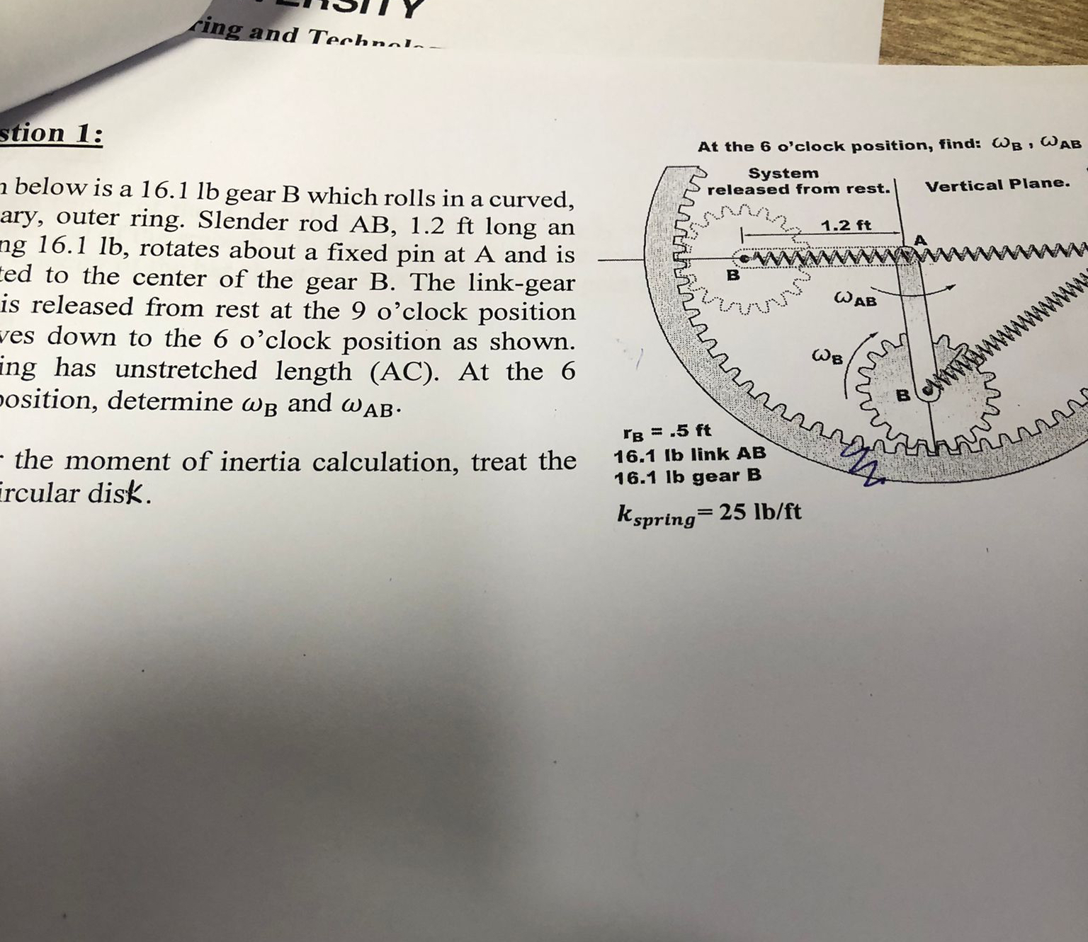 stion 1 : below is a 1 6 . 1 lb gear B which
