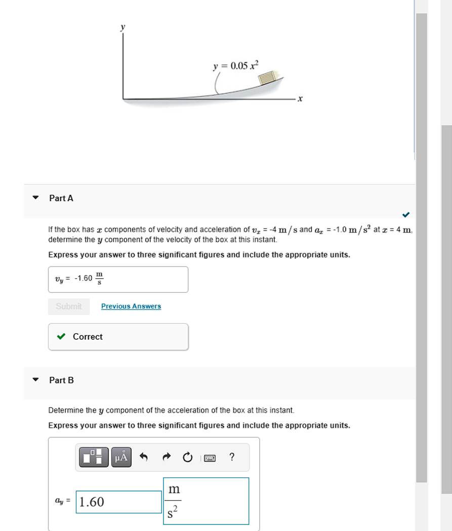 Part A If the box has x components of velocity