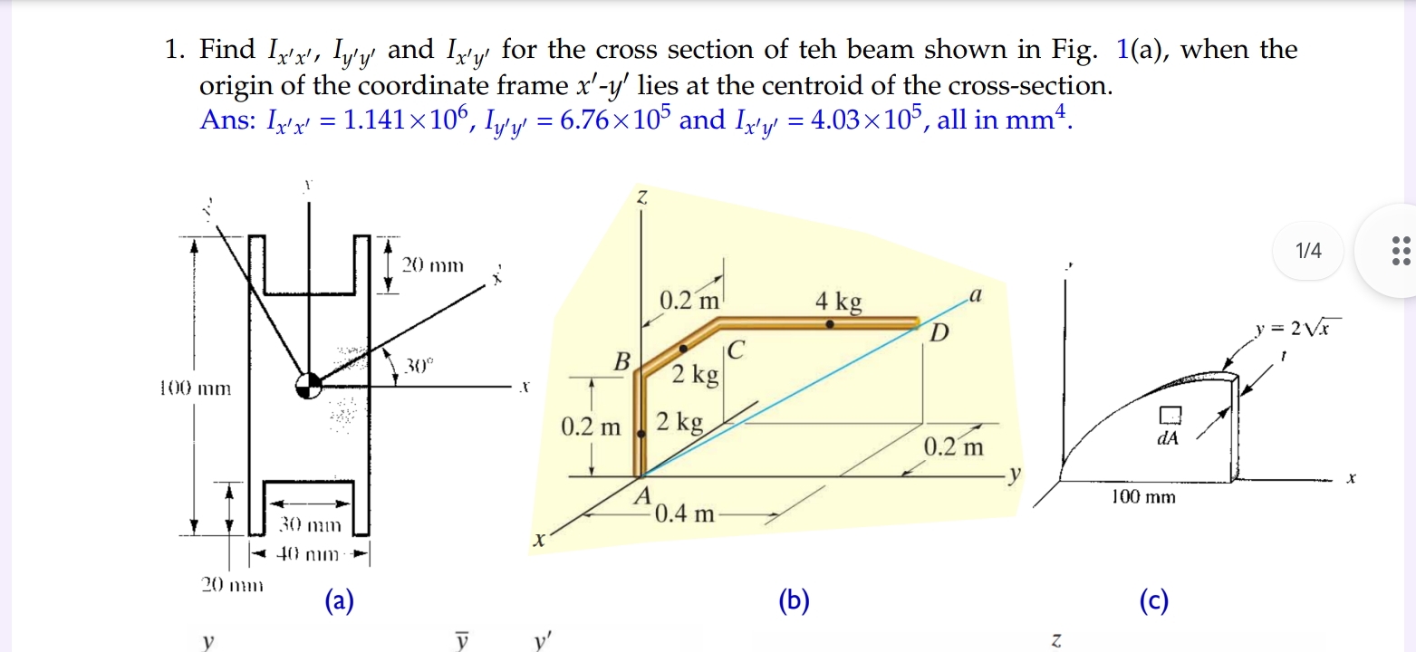 Find I x ' x ' , I y ' y ' and I x ' y ' for the