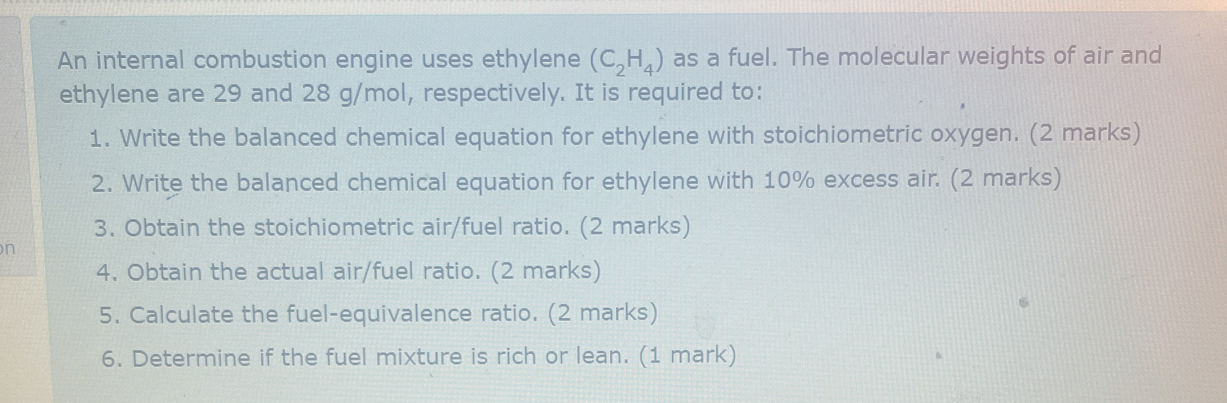 An internal combustion engine uses ethylene ( C 2