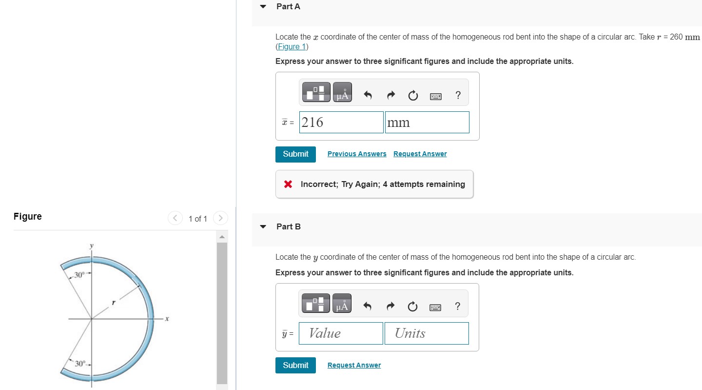 Part A Locate the x coordinate of the center of