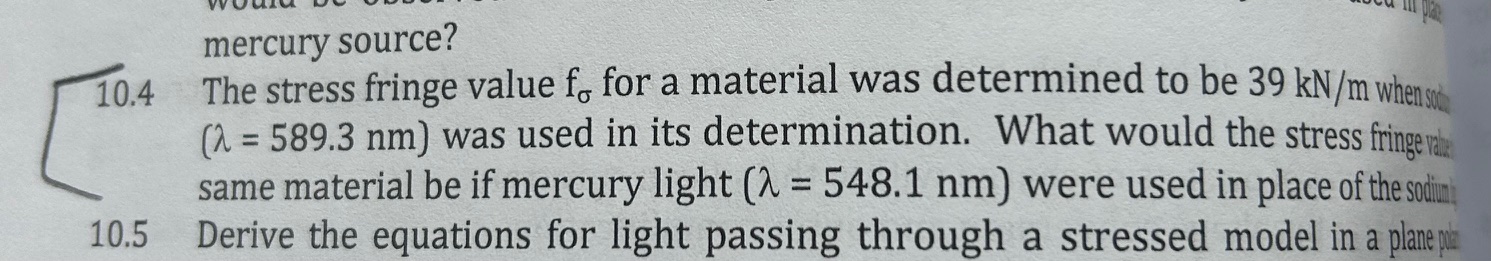 1 0 . 4 The stress fringe value f for a material