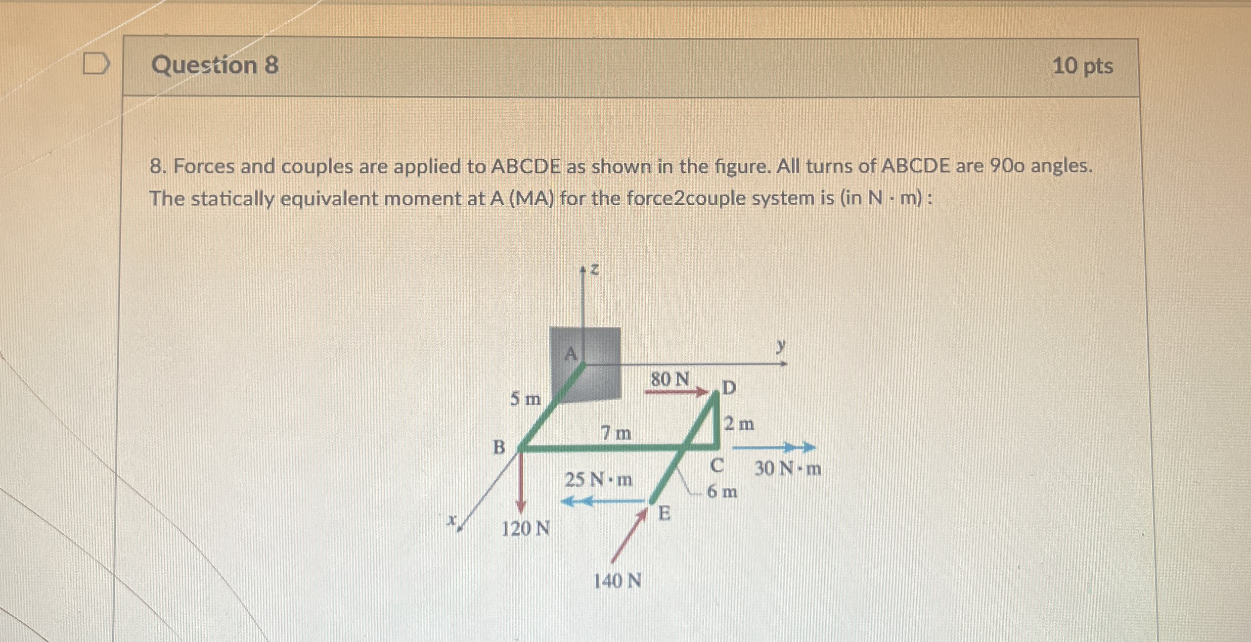 Question 8 1 0 pts 8 . Forces and couples are