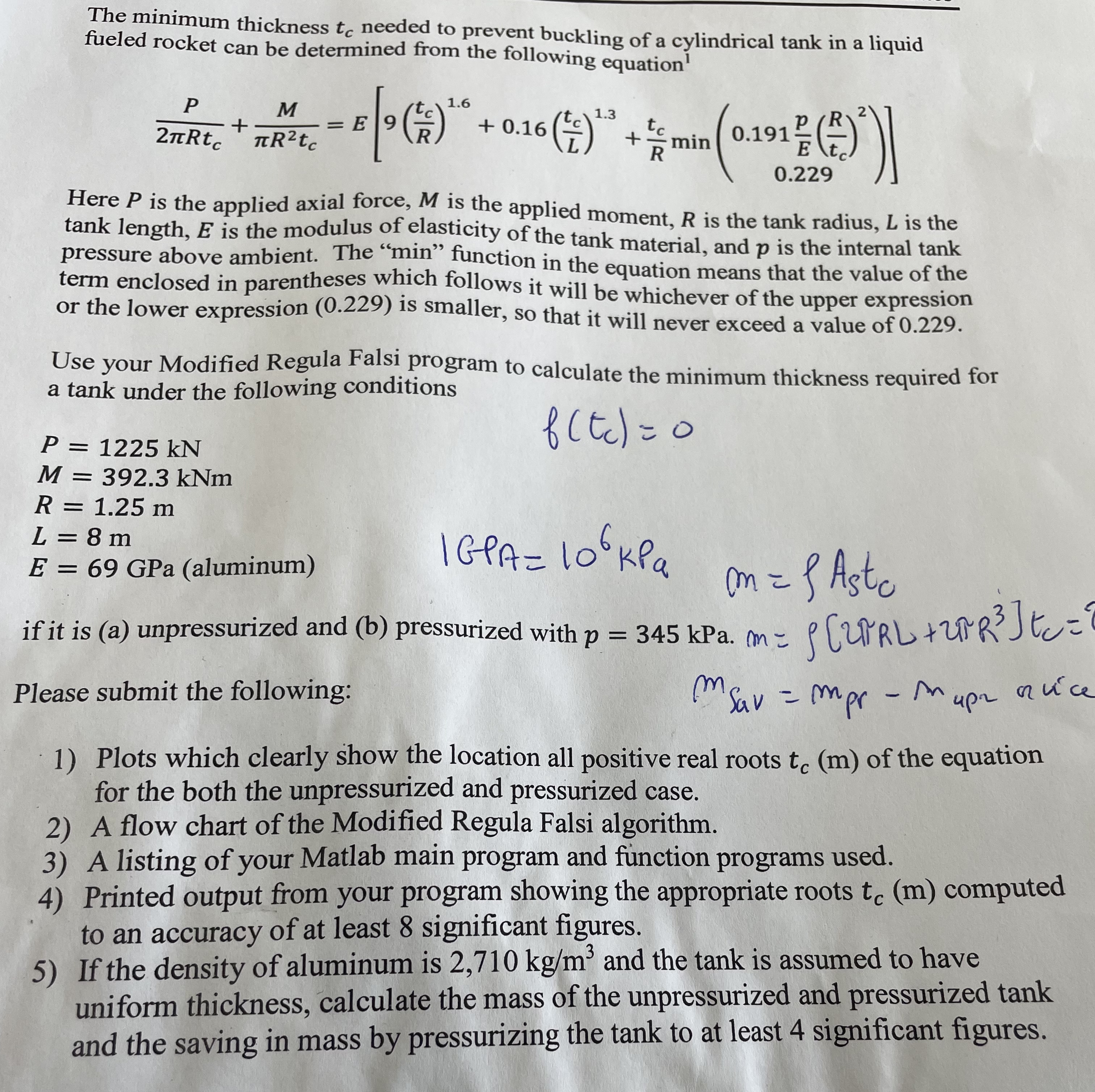 The minimum thickness t c needed to prevent