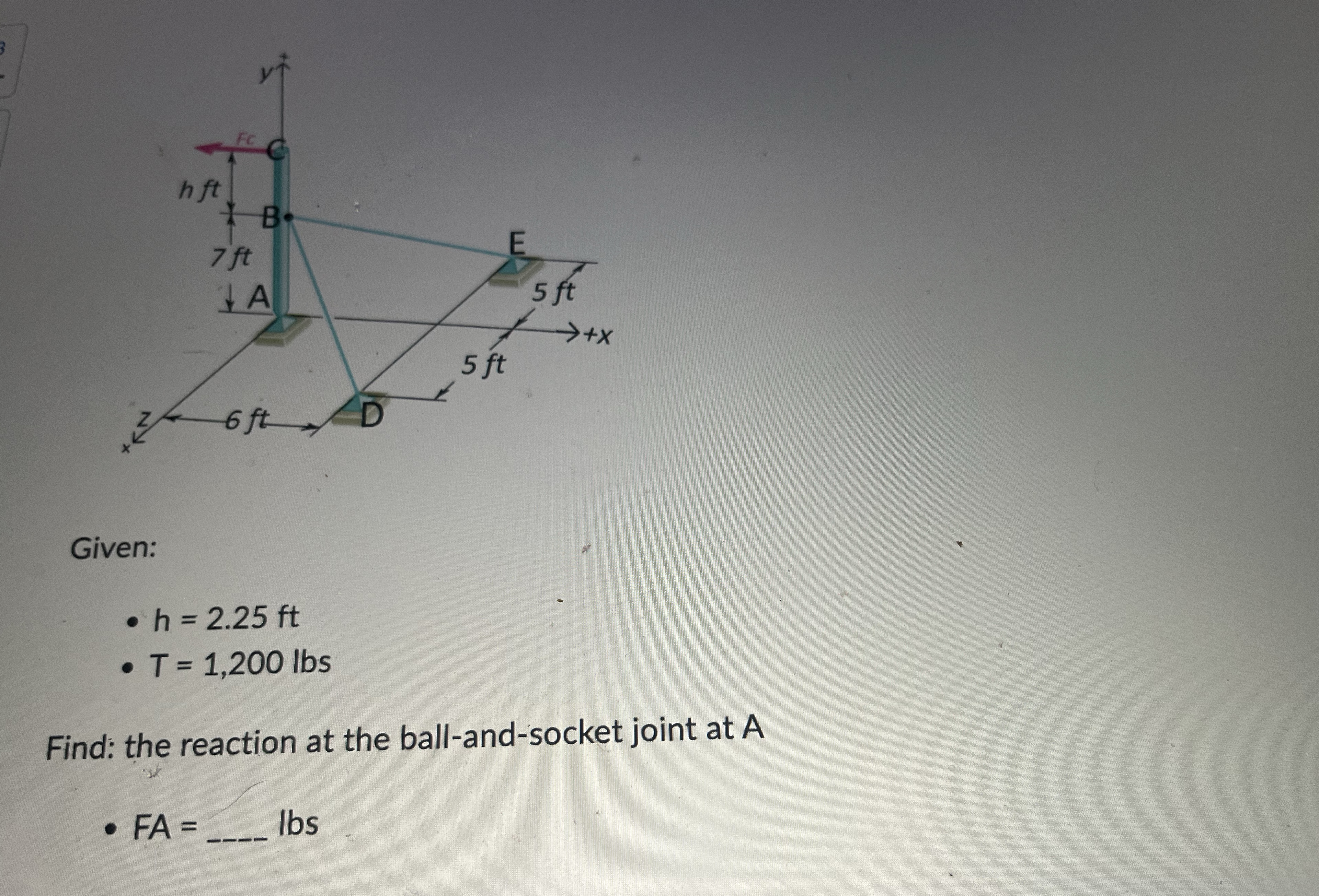 Given: h = 2 . 2 5 f t T = 1 , 2 0 0 l b s Find: