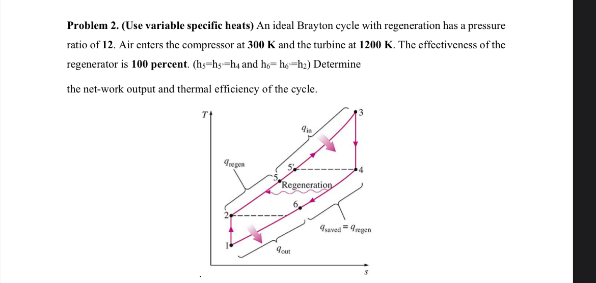 Problem 2 . ( Use variable specific heats. Do not