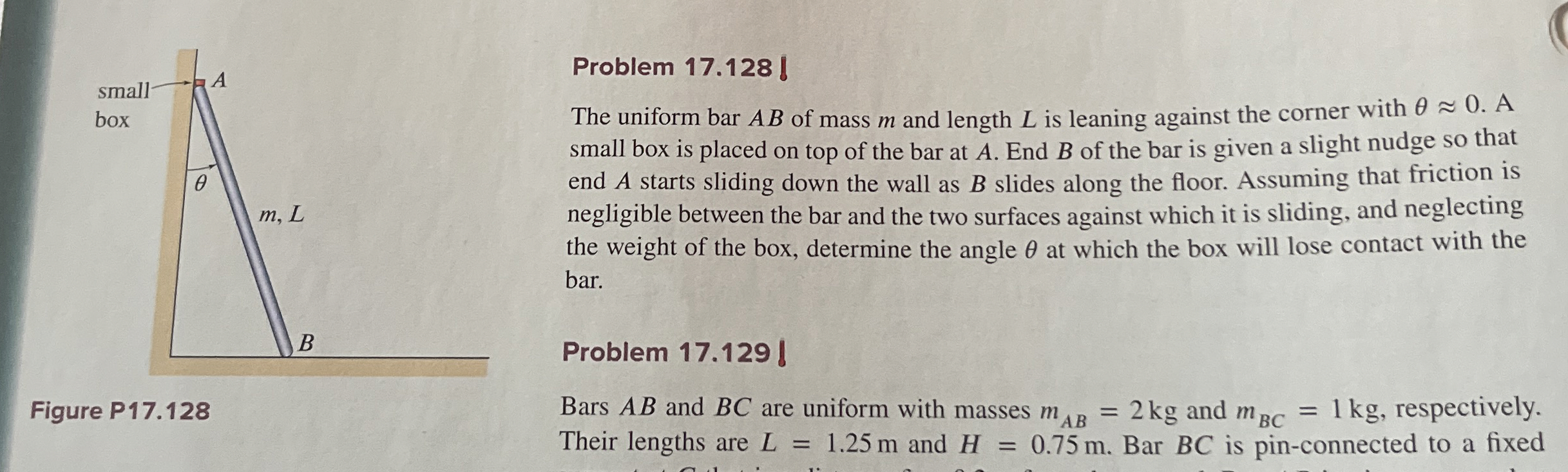 Problem 1 7 . 1 2 8 ! The uniform bar A B of mass
