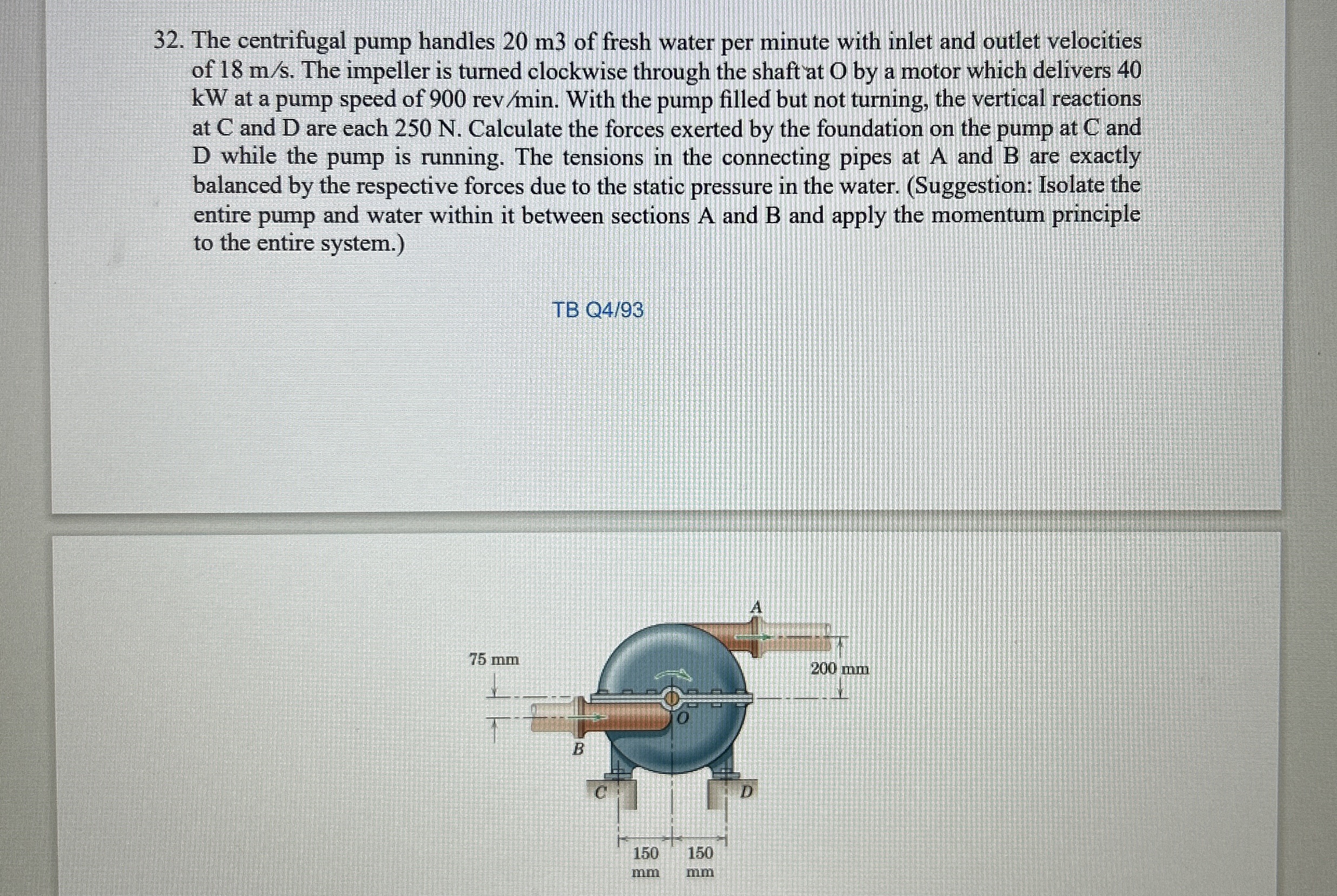 The centrifugal pump handles 2 0 m 3 of fresh